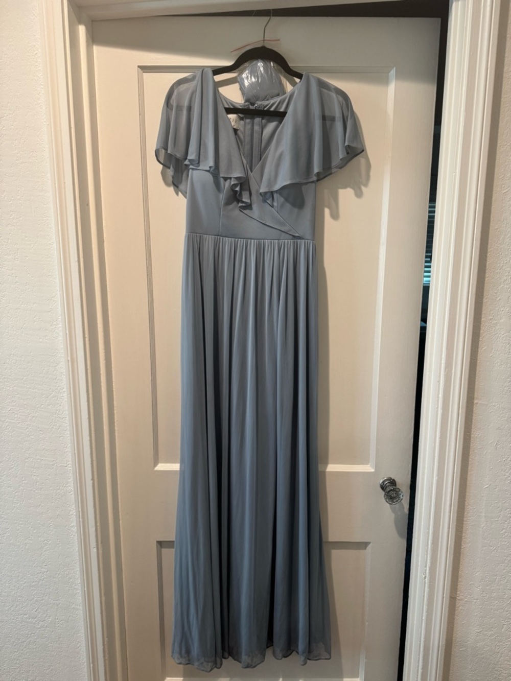 Azazie Dusty Blue Wrap Maxi Dress with Flutter Sleeves in Size A6 - Picture 2 of 8